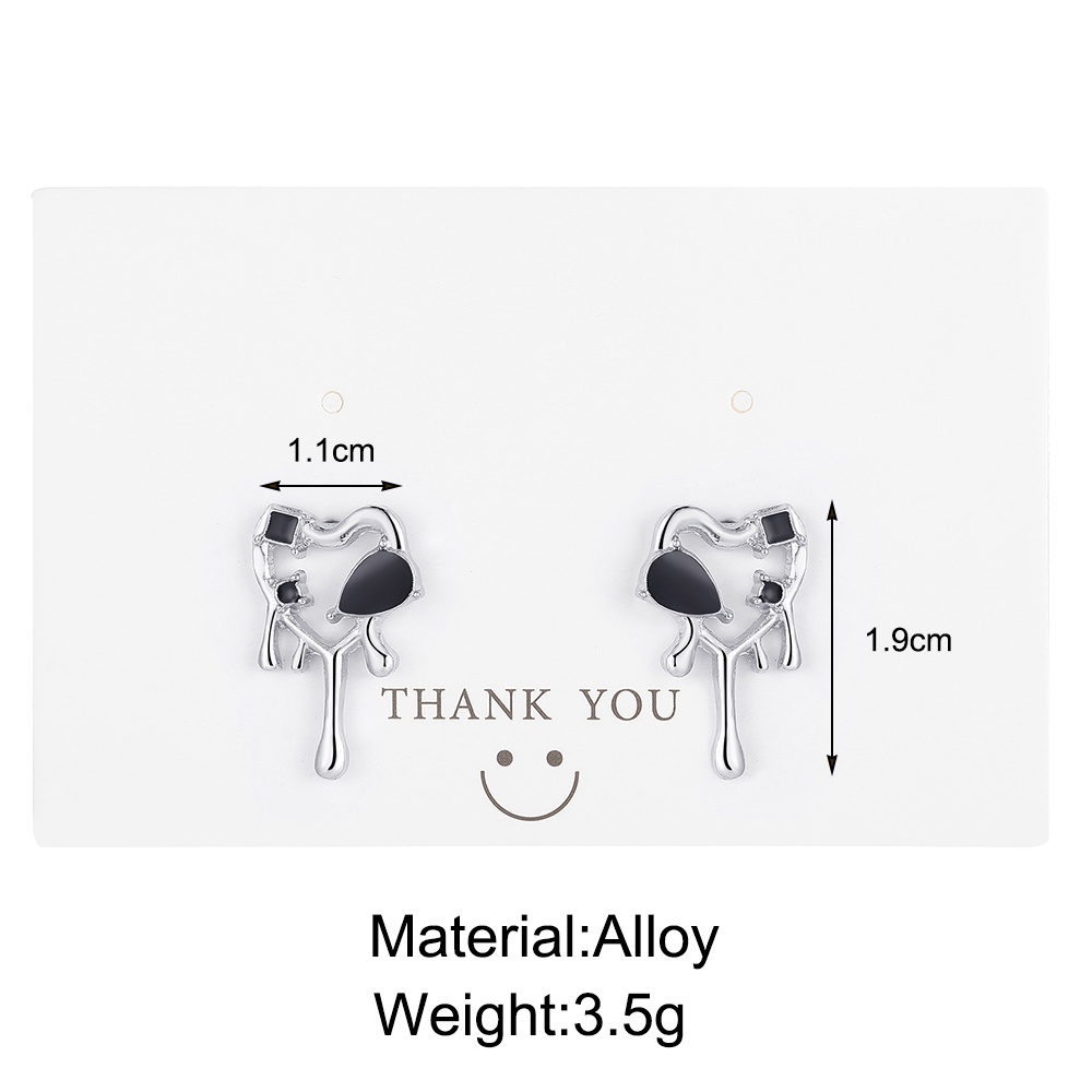 Anting Stud Bentuk Hati Warna Hitam Bahan Silver Untuk Wanita