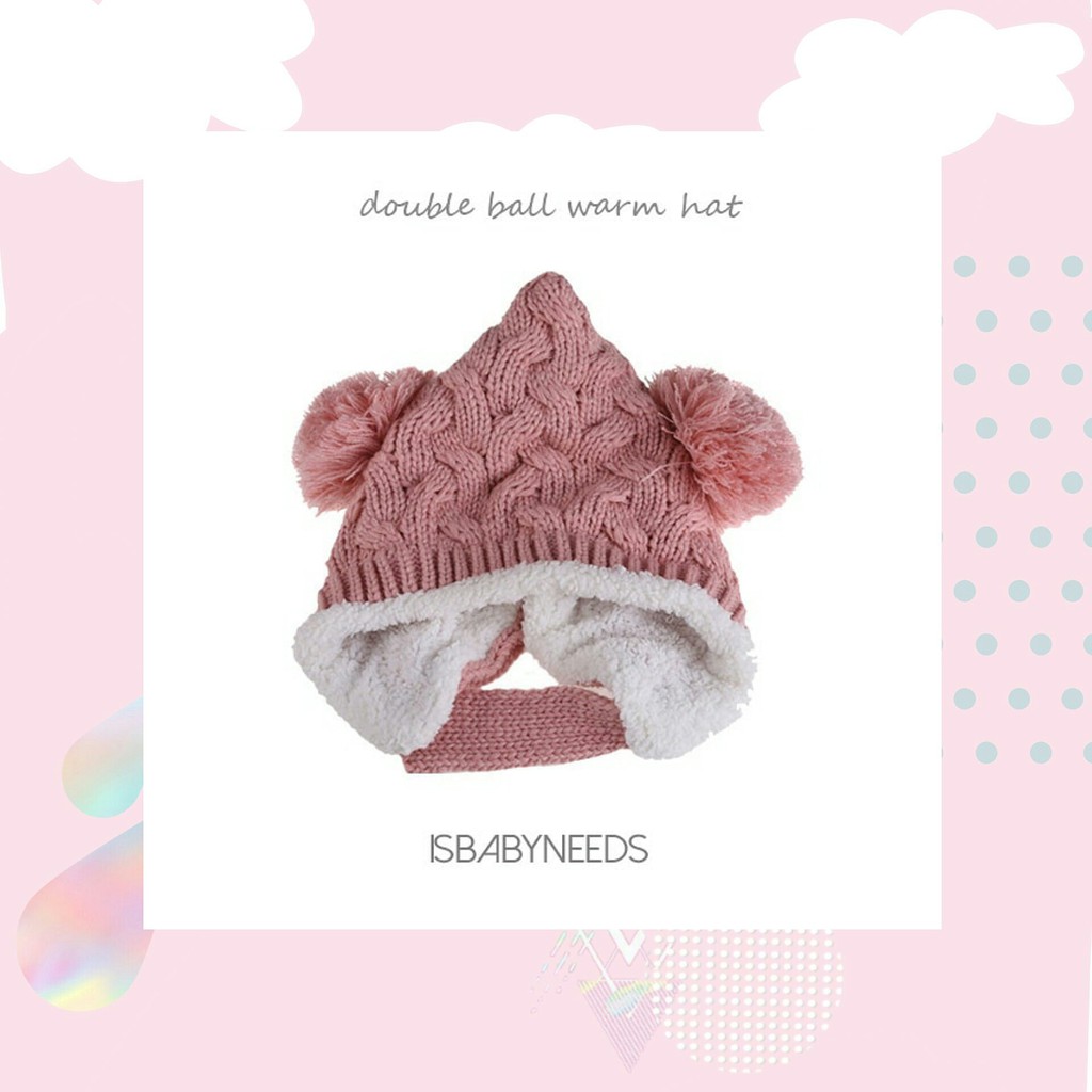 ❄️Double ball warm hat❄️ Kupluk bayi / Kupluk bulu rajut hangat / Topi bayi