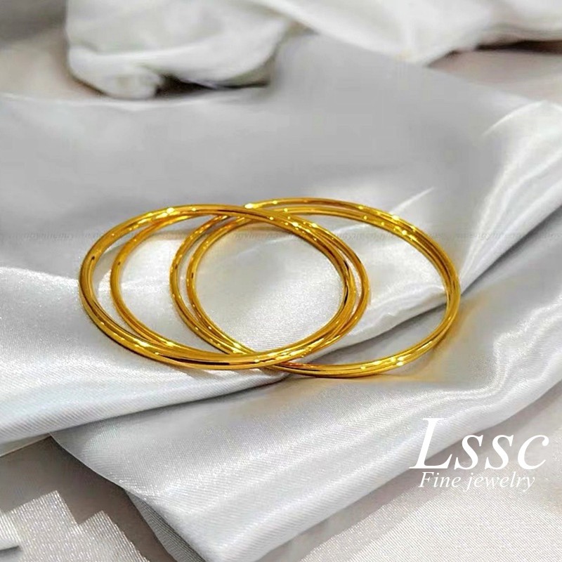 Gelang Titanium Asli Wanita Anti Karat Lapis Emas 18K Premium Sederhana Korea Aksesoris Perhiasan