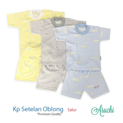 Setelan Pendek Bayi Aruchi SALUR SML,XL,XXL bahan Cotton Lembut CBKS