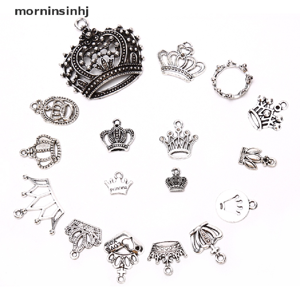 17pcs / set Liontin Mahkota Bahan Alloy Warna Silver Gaya Vintage Untuk Perhiasan