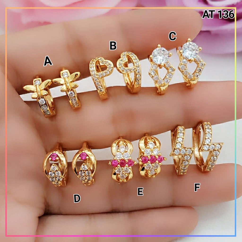 Anting Xuping anting dewasa cetik permata pink perhiasan wanita lapis emas gold AT 136