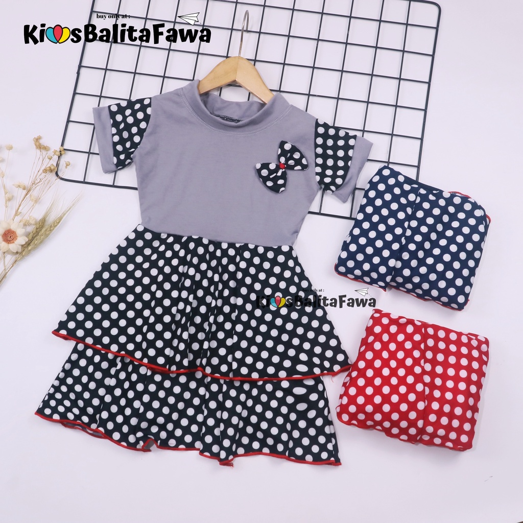 Dress Emma Lengan Size 3-4 Tahun / Dres Anak Perempuan Lengan Pita Baju Harian Pesta Fashion Kids