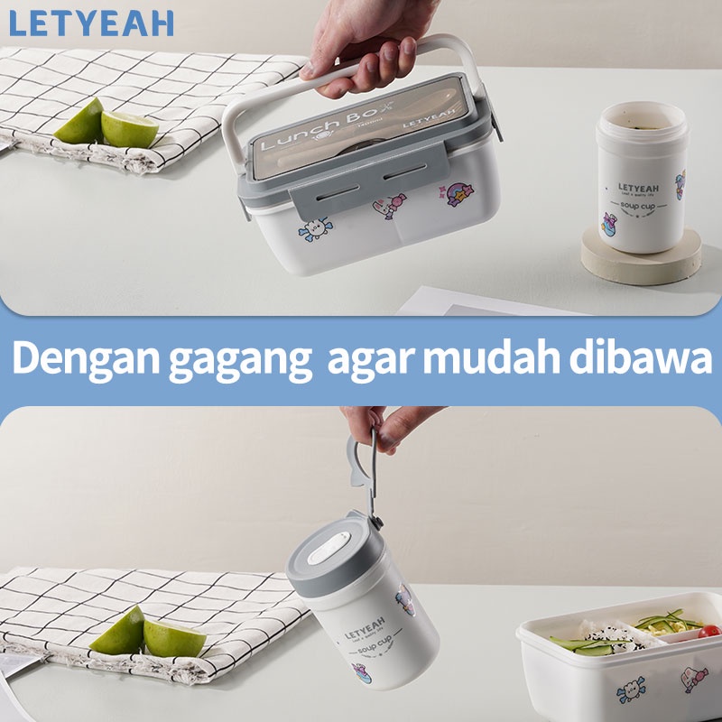 letyeah lunch box set DIY sticker kotak makan tempat mankan 1400ml dan mangkuk sup portable 330ml