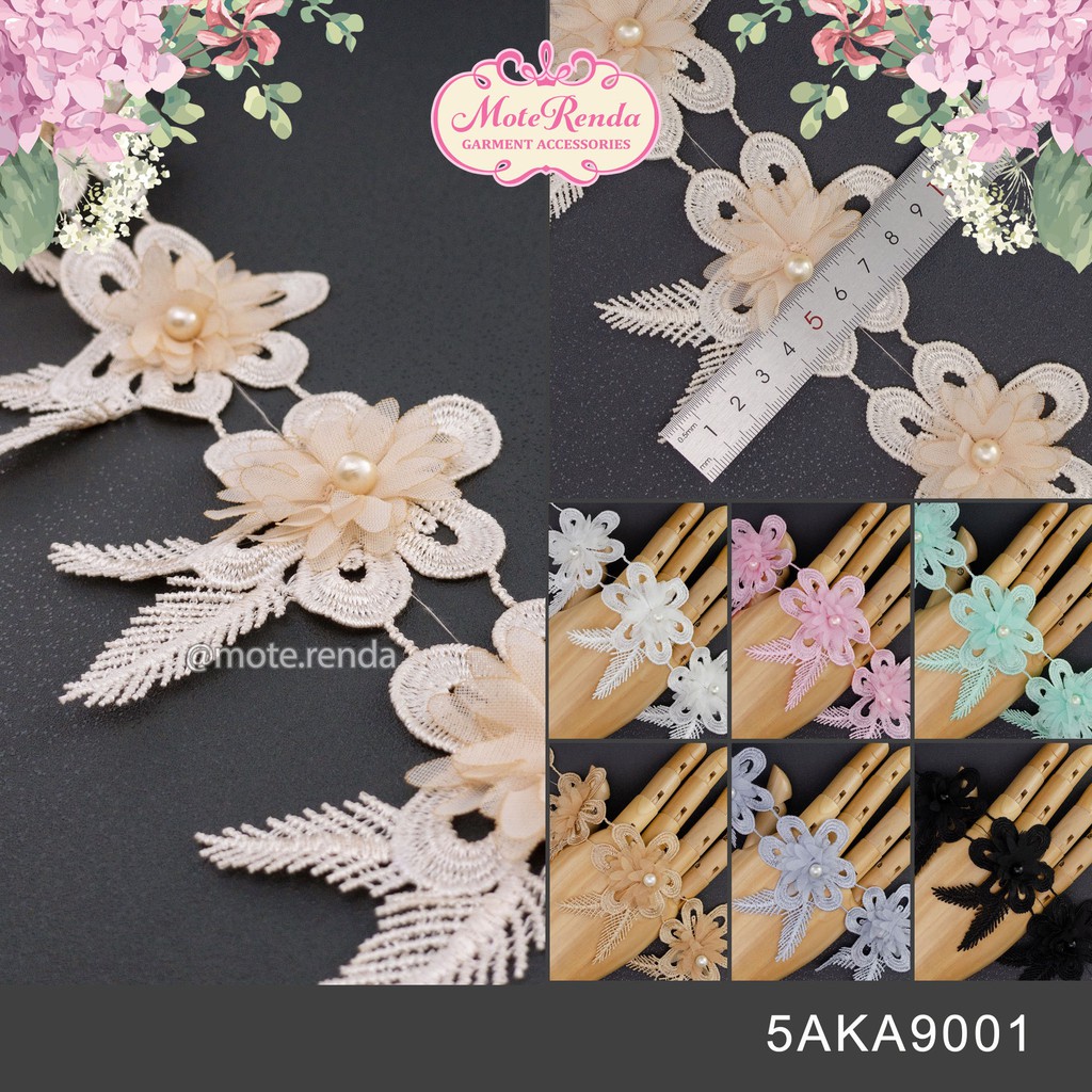 Renda aplikasi bunga, lebar 9cm (harga per 50cm) kode 5AKA90