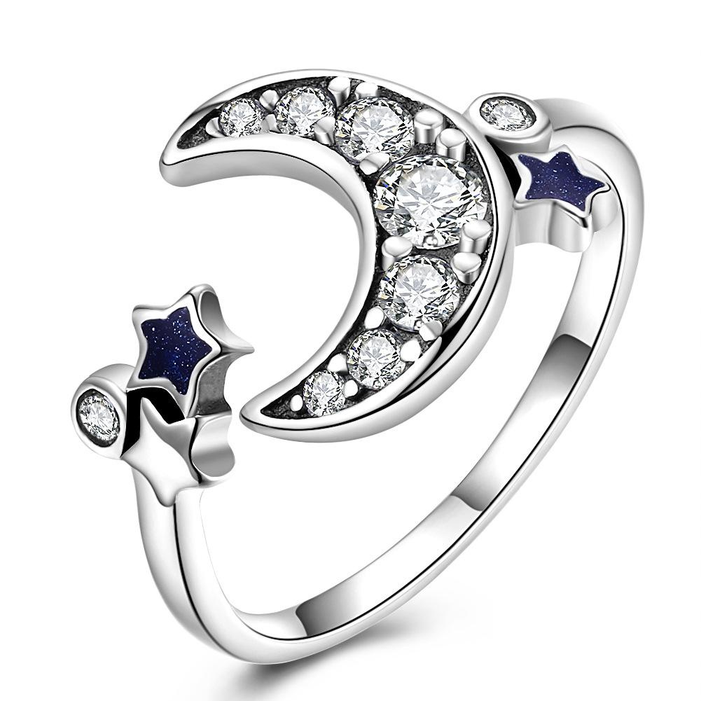 Lily Woman Ring Silver Aksesoris Indah Fasion Jewellery Blue Star Moon