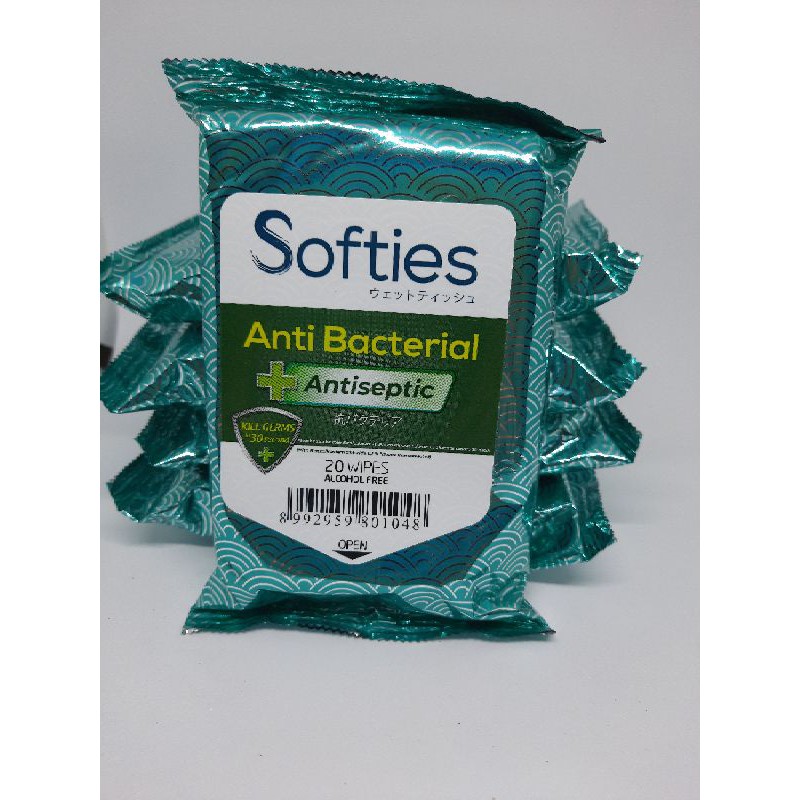 Softies Tissue Basah Wet Wipes Antibacterial Tisu Antibakteri Murah 20 lembar