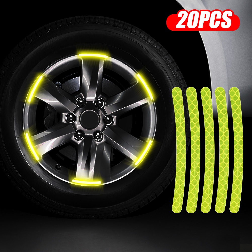 20pcs Stiker Strip Reflektor Luminous Untuk Velg Mobil