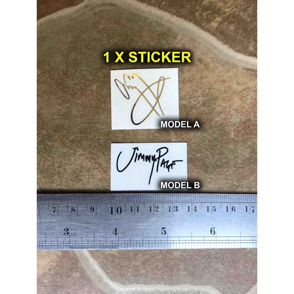 

Jimmy Page Signed Sticker Signature Autograph Logo Headstock Sign Tanda Tangan Kepala Gitar Elektrik Gibson Les paul Stratocaster Lespaul Lp Telecaster Akustik Tele Strato
