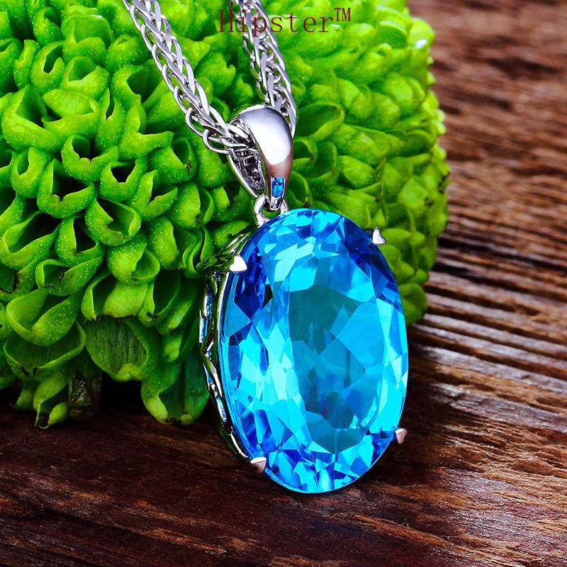 New Elegant Natural Sapphire Pendant Silver Necklace