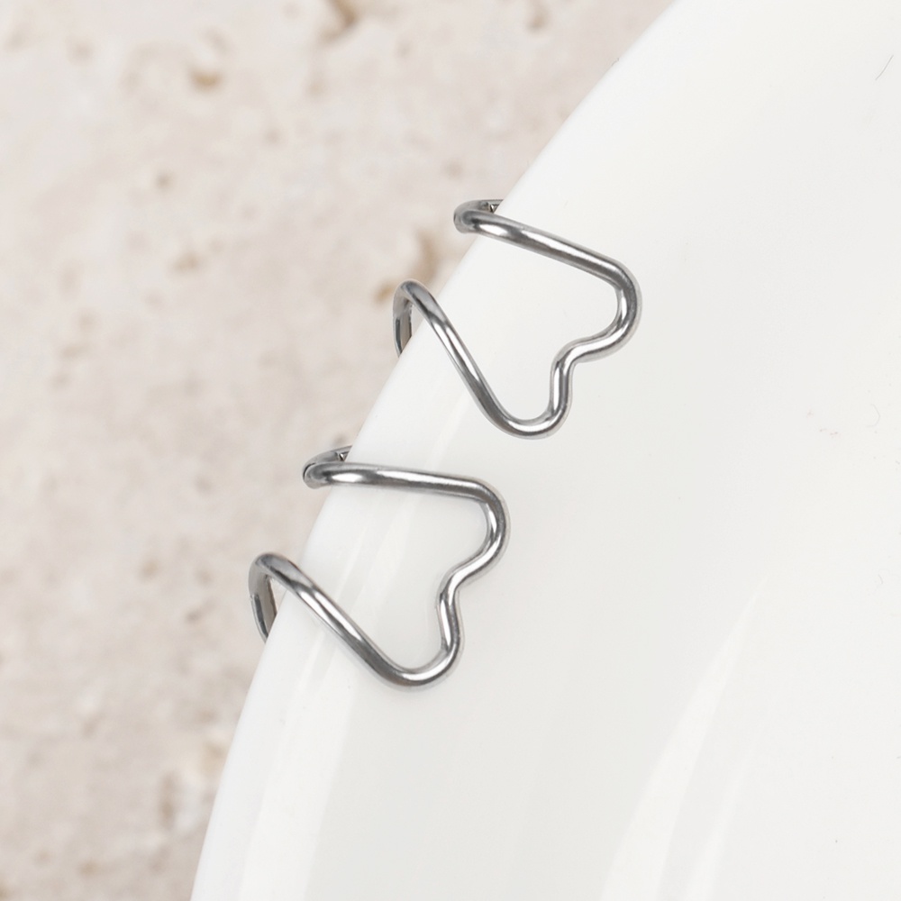 Anting Klip Tulang Telinga Bentuk Hati Ganda Warna Silver Gaya Korea Untuk Wanita