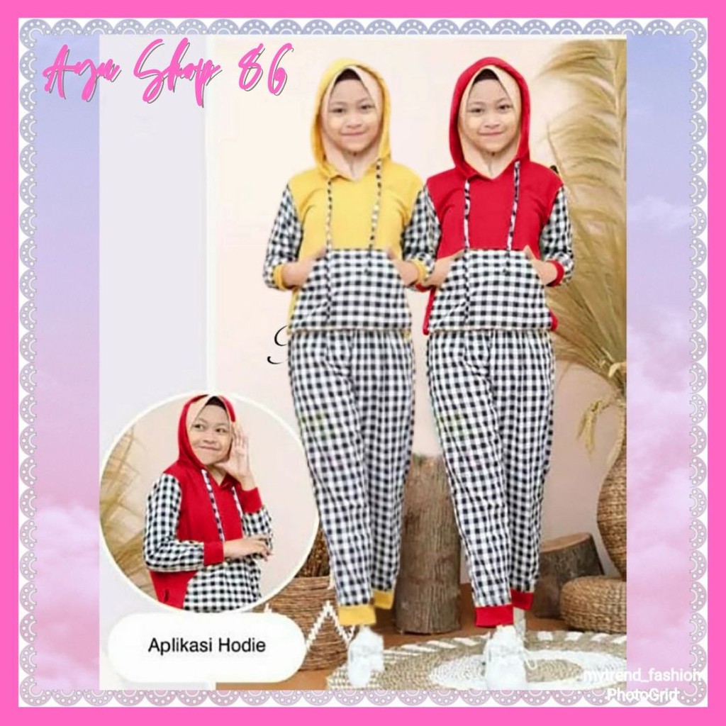 Baju Setelan Celana Kotak Anak Perempuan Tanggung Usia 9 10 11 12 13 Tahun Trend Kekinian Murah Mode