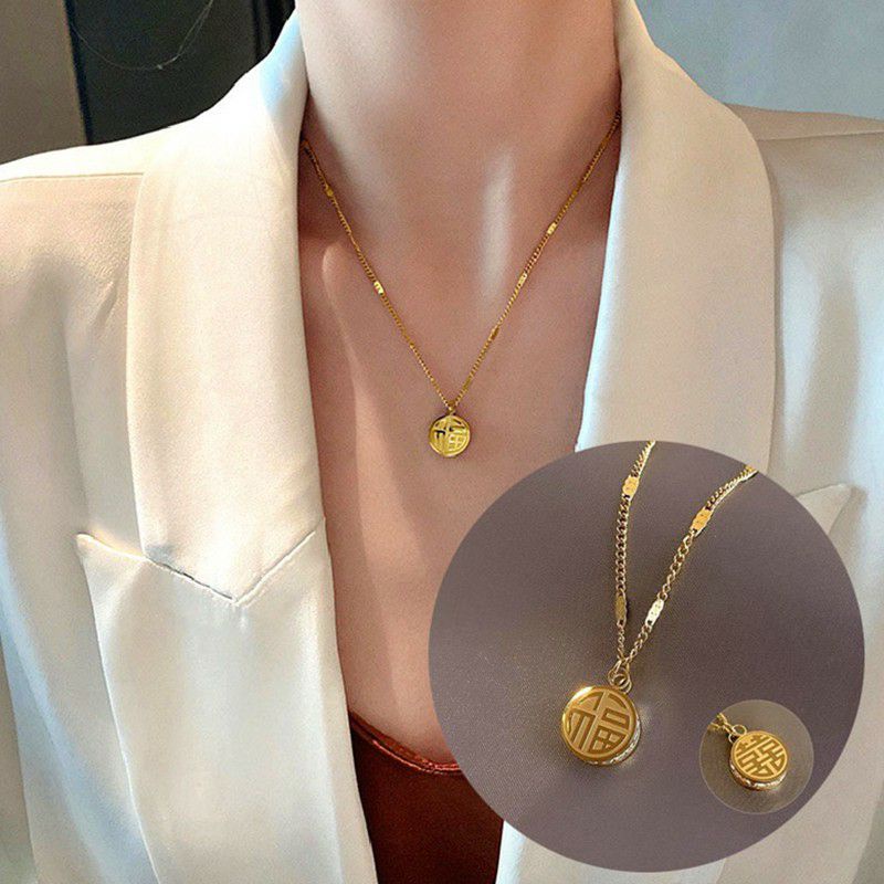 FF KALUNG TITANIUM ANTI KARAT WANITA 18K Emas Liontin Korea Choker Necklace Bulat Berlian Perhiasan Aksesoris PAI029