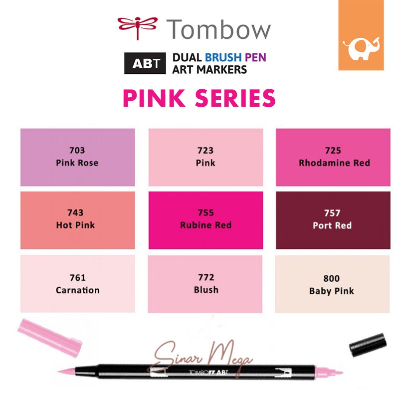 Set De 6 Feutres Tombow ABT Dual Brush Pen - Édition Pink, Pinceau + Pointe Fine, Aquarellables