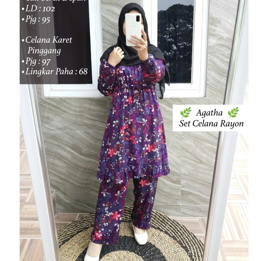 Set Tunik Rayon Serut/ Set Celana Rayon Viscos