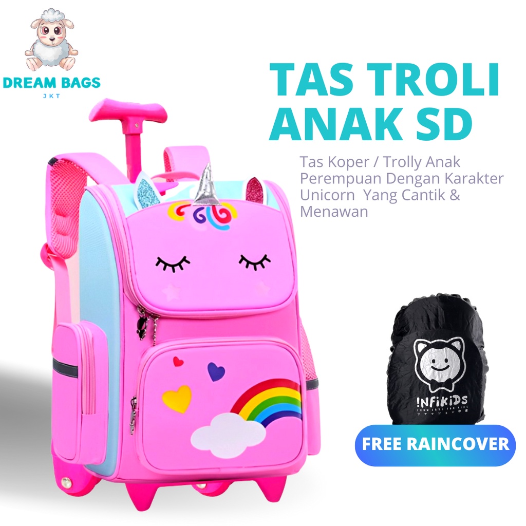 Tas Troli Anak Perempuan SD UNICORN Tas Dorong Anak Perempuan DB-160692