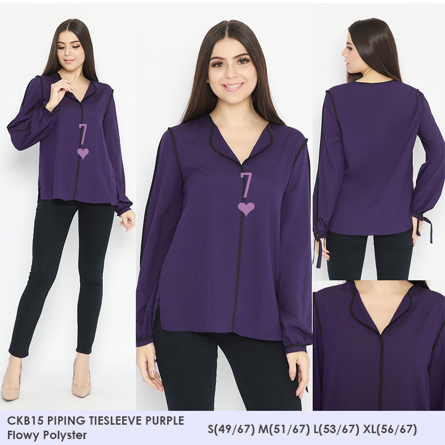 CALVIN KLEIN Blouse Wanita Piping Tiesleeve Purple-1