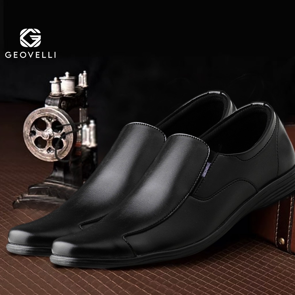 Geovelli - Sepatu Pantopel Hitam Pria Formal Slip on Sepatu Kerja Kantor Sepatu Kasual Pria 39 - 43