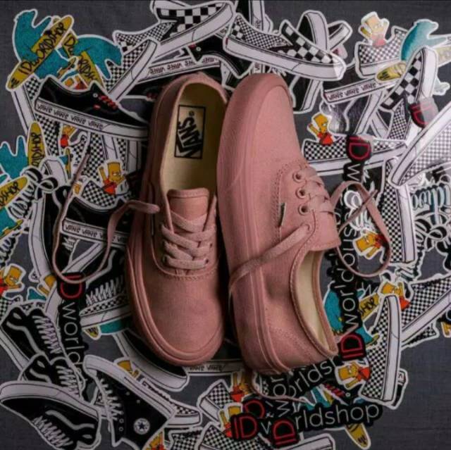 SEPATU43 VANS AUTHENTIC FULL PINK HITAM POLOS WHITE PUTIH OLDSKOOL ERA