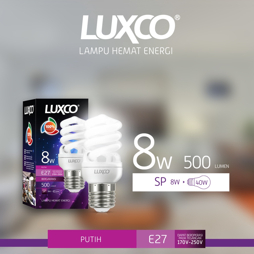 [COD] Lampu Hemat Energi Termurah LHE PLC Spiral 8/15/45Watt Jumbo Super Terang LUXCO FREE ONGKIR