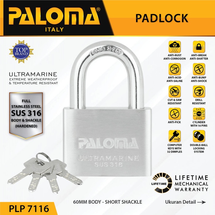 Paloma Gembok Kunci PadLock PLP 7116 Ultramarine 60MM SHORT SSS