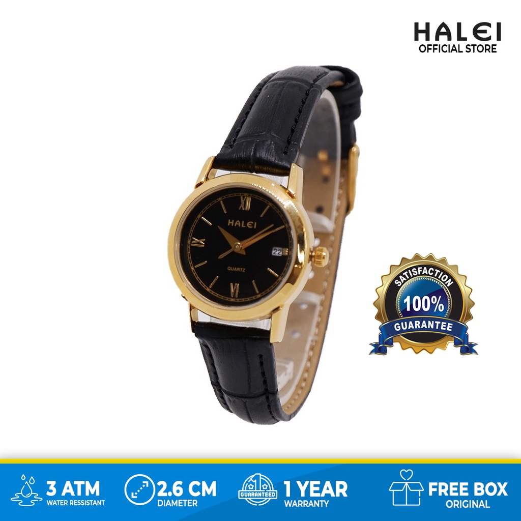 Haleiwatch Jam Tangan Wanita Halei Casual Original Kulit Gold 530 L Fitur Lengkap Tanggal Tahan Air