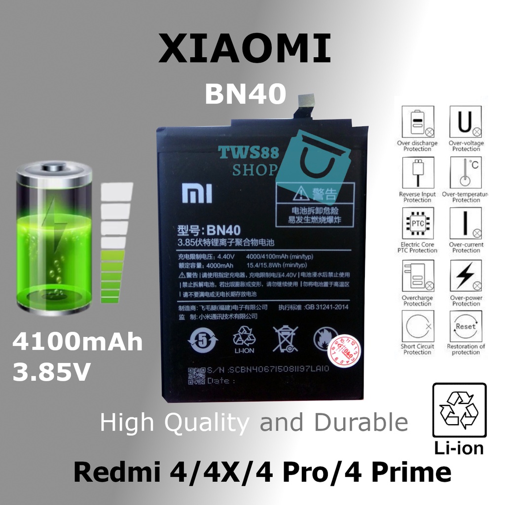 (TWS) Batre Battery Baterai Original  Xiaomi BN40 / Redmi 4 Pro