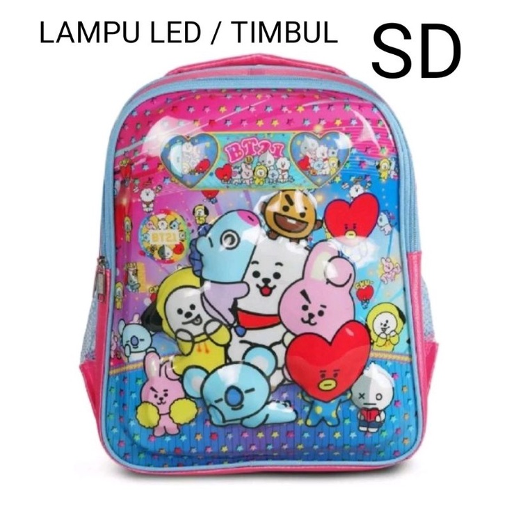 TAS RANSEL LAMPU LED  ANAK SD / PAUD / Tas Ransel Sekolah BT21/Tas Ransel Batok 3D/Tas Ransel Karakter BT21