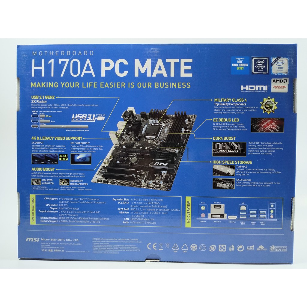 Msi H170a Pc Mate Lga1151 H170 Ddr4 Shopee Indonesia