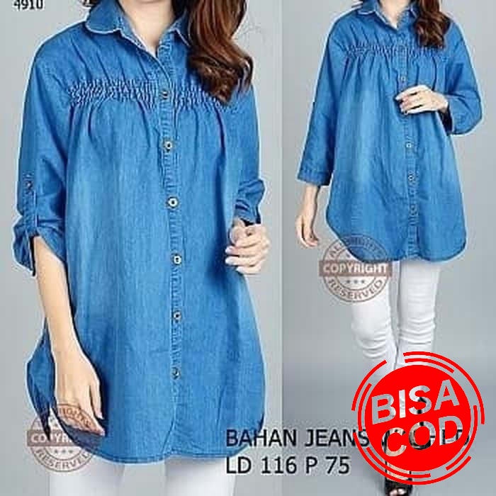 [[Bisa Cod]] Baju Atasan Wanita Kemeja Kotak Blouse Korea Import  BX908 Kemeja Jumbo Jeans Jean