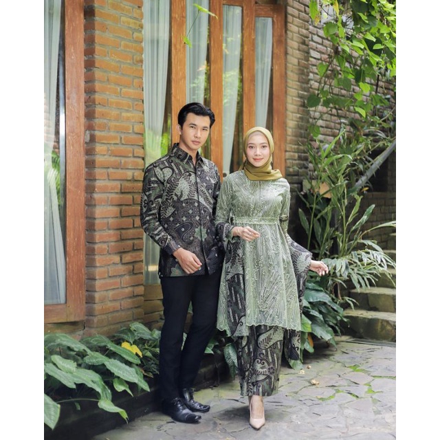 Kebaya batik couple meca grey GRATIS JILBAB kebaya tunangan kebaya lebaran modern kebaya wisuda