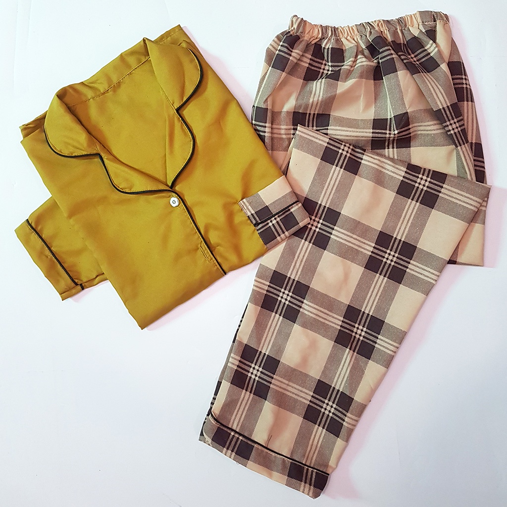 Stelan Baju Tidur Piyama Dewasa Lengan Panjang All Size Motif Lumina-PPL KTK MUSTARD COMB