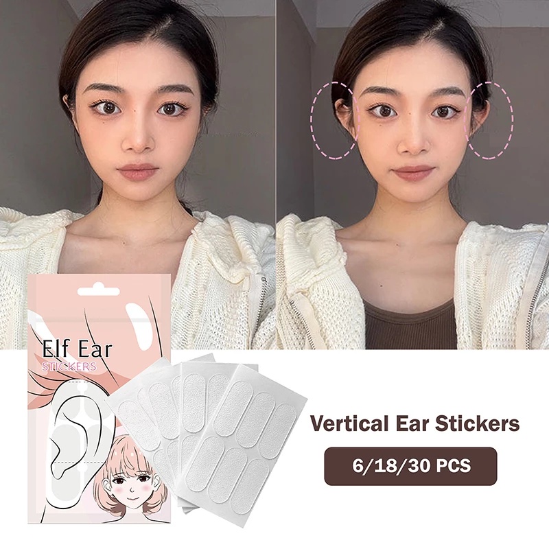 18pcs V-Face Elf Ear Stick Post-Ear Self-adhesive Invisible Ear Stick Stereo Lembut Silikon Bracket Koreksi Transparan Vertikal