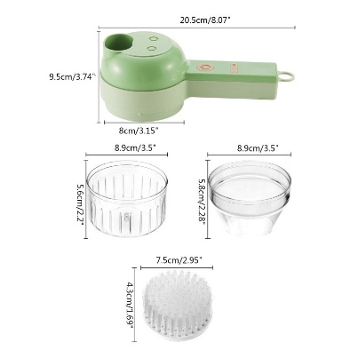 Set Alat 4 in 1  Pemotong Sayuran Elektrik Mini Wireless Rechargerable Pemotong Penghancur Peeler dan Brush