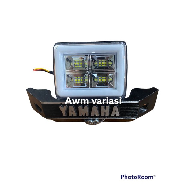 PAKET LAMPU TEMBAK LED CWL 8 MATA 4D LENSA SET KUMIS YAMAHA PLUS PLAT NOMOR ATAS