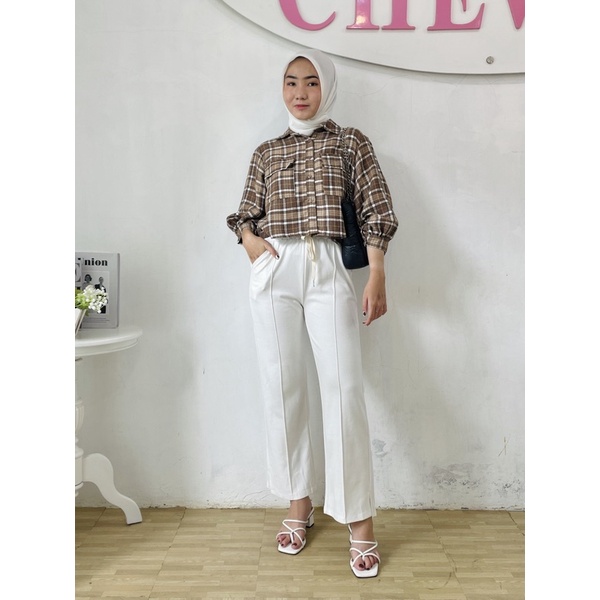 Chewid wely pants celana panjang kulot polos import-Putih