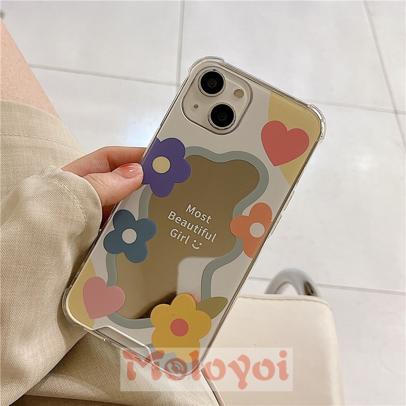 Soft Case Tpu Motif Bunga Aksen Cermin Untuk IPhone 11 XR X 7Plus 8Plus XS Max 13 12 11 Pro Max 7 8 SE 2020