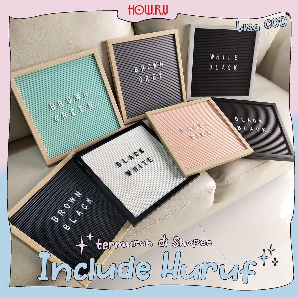 HOW.R.U | 30x30 cm Letter Board Persegi Sudah Include Huruf / Papan Nama Bayi / Papan Menu / Dekorasi Rumah Viral 30x30 cm