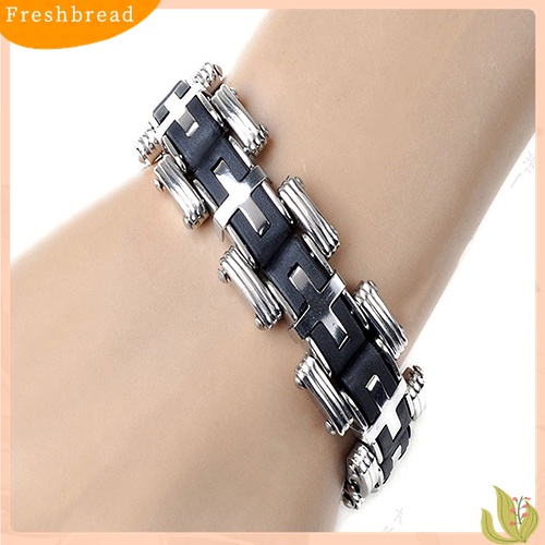 Terlaris Men's Fashion Punk Style Cross Stainles Steel Silicone Bracelet Bangle Wristband