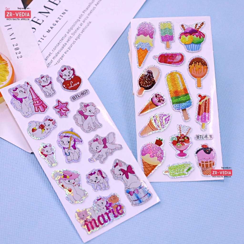 (ISI 1-3 PCS ) Stiker Timbul Mainan Anak-Anak Import Foam Glitter Karakter Kartun 3D Lucu Buat Hadiah Sticker