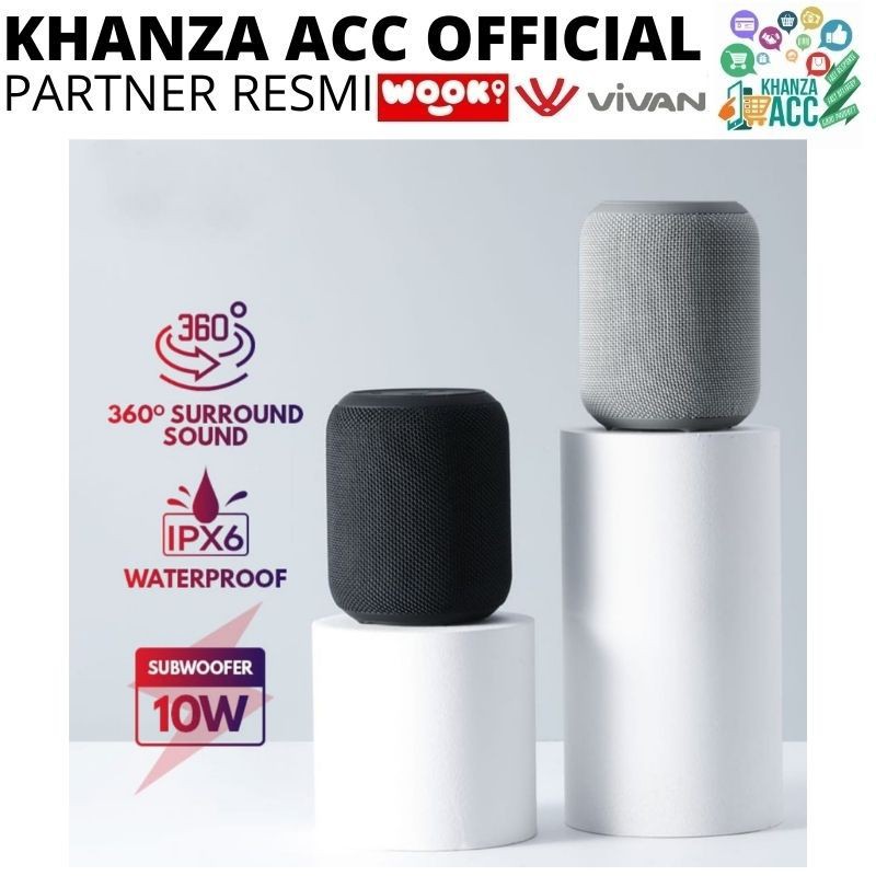 KHANZAACC Vivan VS12 Bluetooth Speaker Surround Sound 360° Waterproof IPX6 Hi-Fi TWS Micro SD AUX