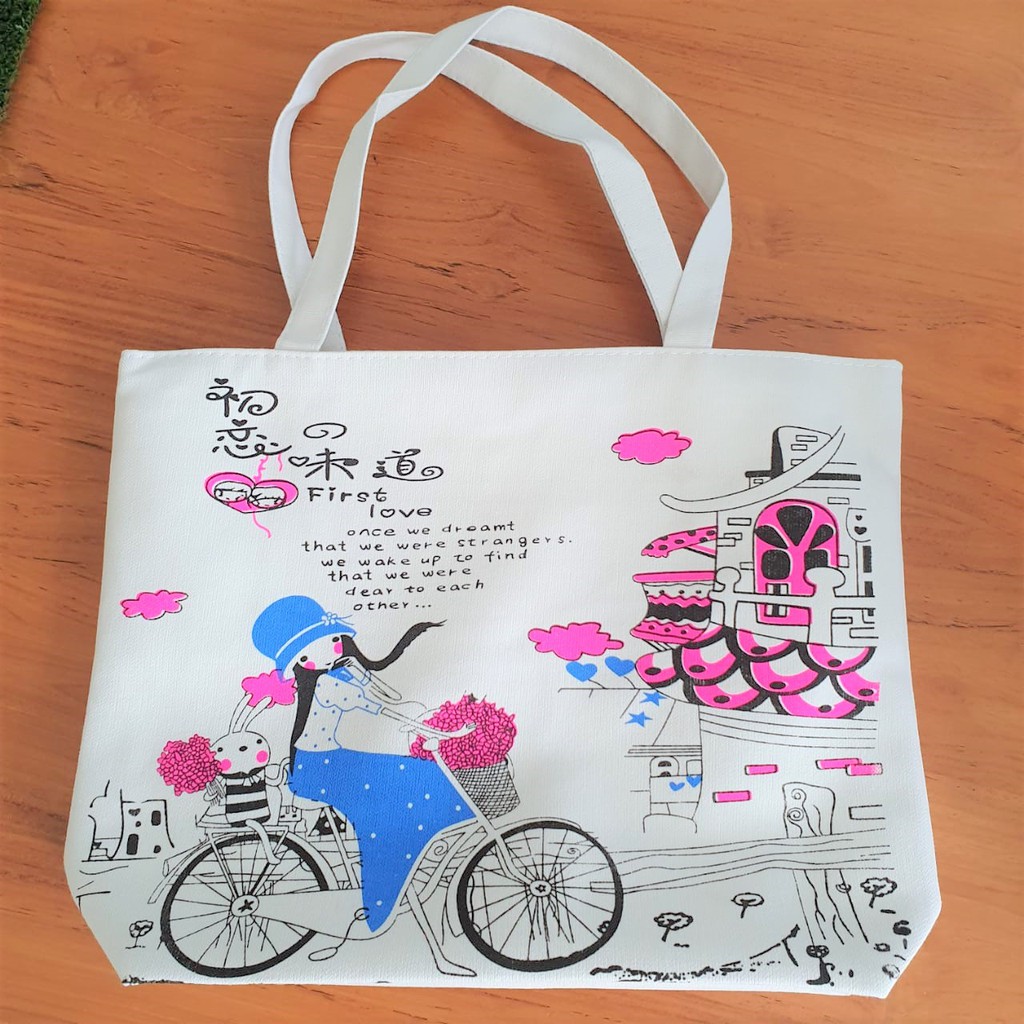 Tas Tote WANITA / TOTE Bag Kanvas Tebal Fashion Korea motif ANIMASI KOREA