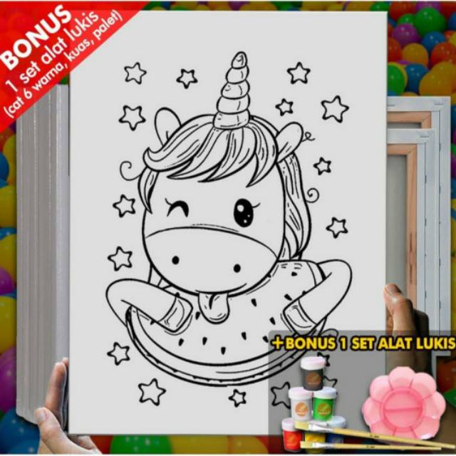 

Kanvas Lukis Anak Unicorn Watermelon, Canvas Coloring Mewarnai MEL1209