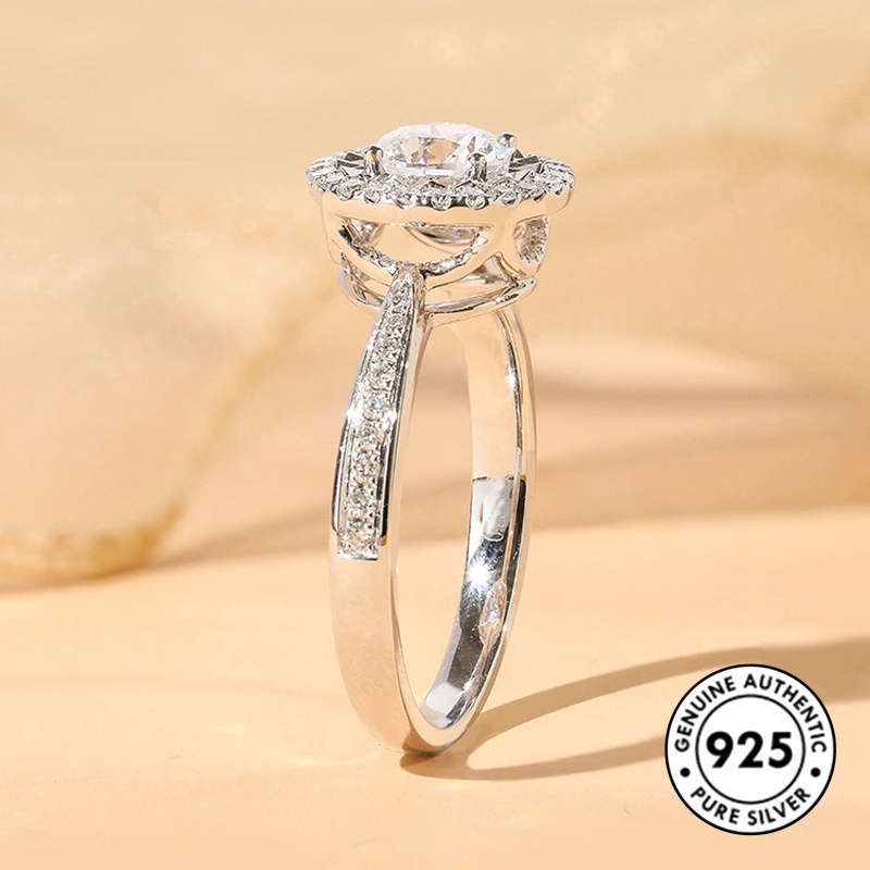 Cincin Berlian Bulat Bahan S925 Silver Untuk Wanita