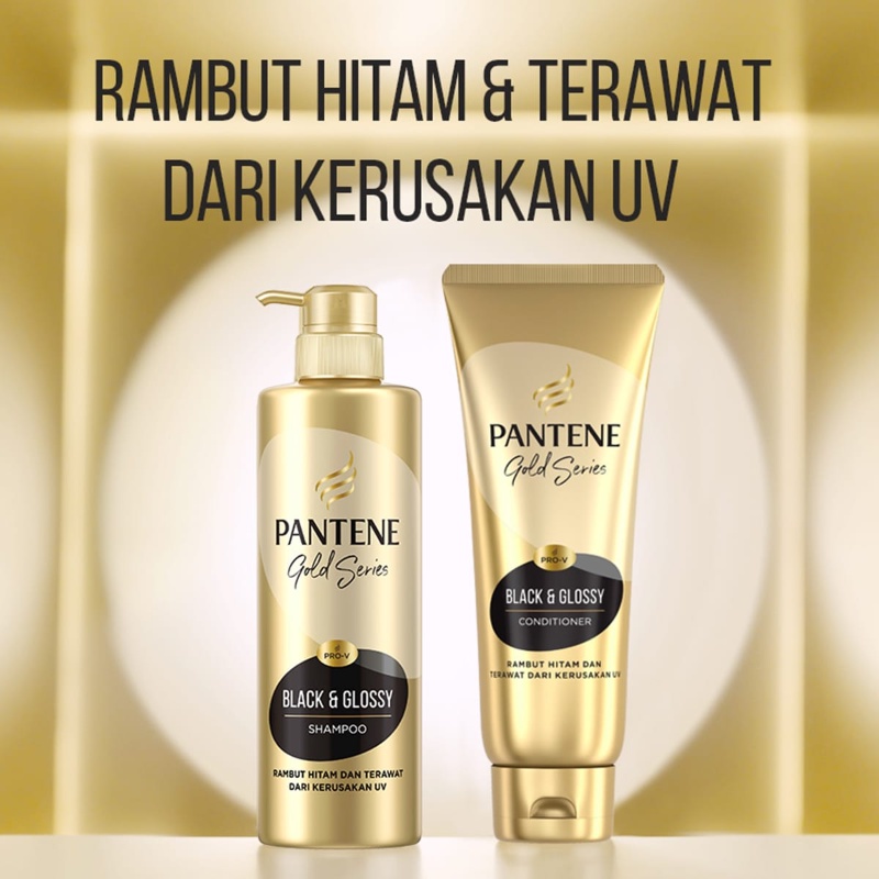 Paket Pantene Gold Series Black &amp; Glossy Shampoo 270ml + Conditioner 190ml