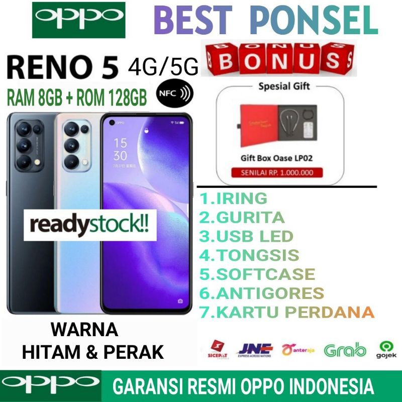 O   PPO RENO 5 NFC RAM 8GB ROM 128GB GARANSI RESMI OPPO