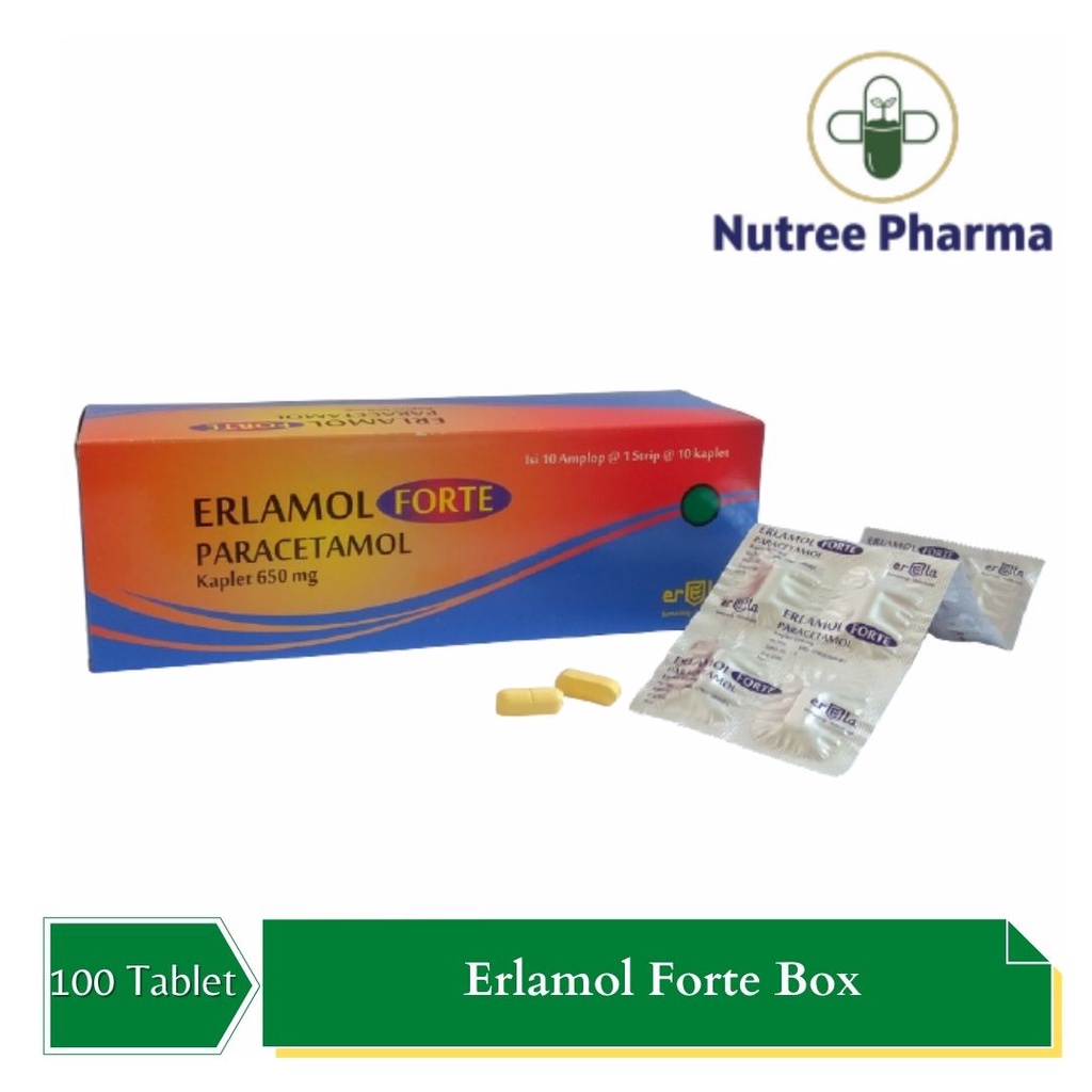 Erlamol Forte 650 Mg Isi 100 Tab | Paracetamol | Menurunkan Demam | Sakit Kepala | Sakit Gigi