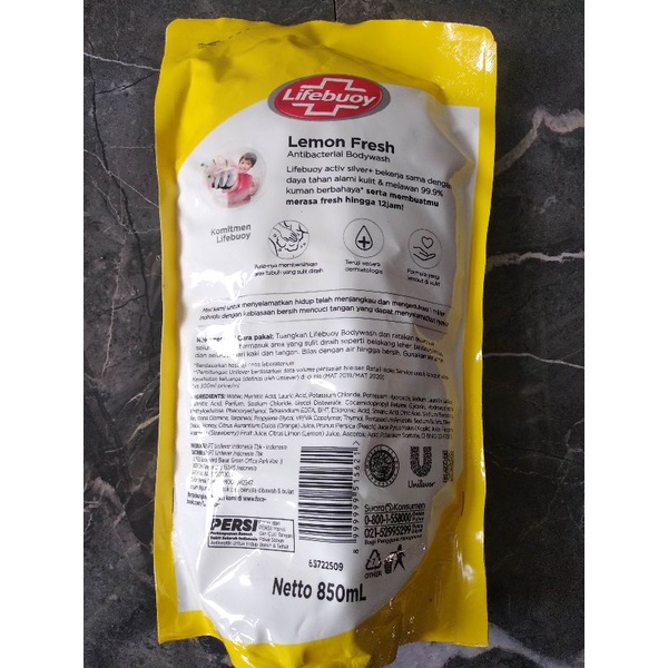 Lifebuoy Sabun Cair Mild Care, Total 10, Lemon Fresh Refill 825ml