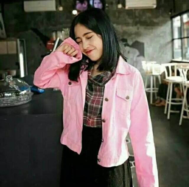 JAKET JEANS CROP SOFT PINK