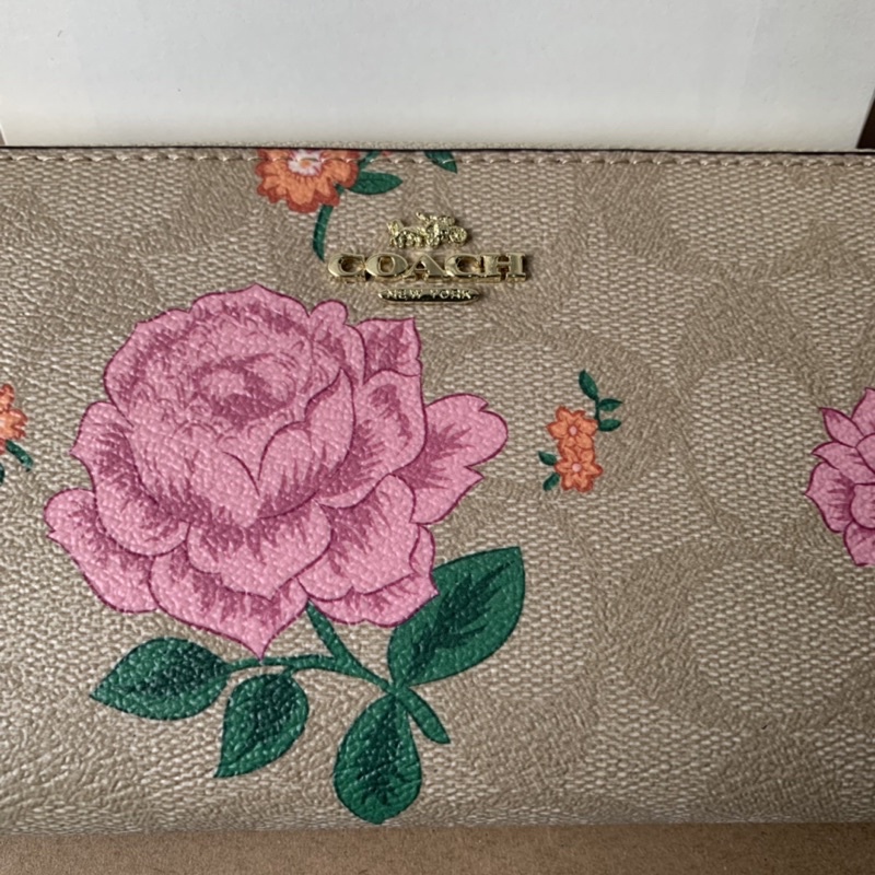 Coach Accordion Zip Wallet In Signature Canvas With Prairie Rose Print(2859)